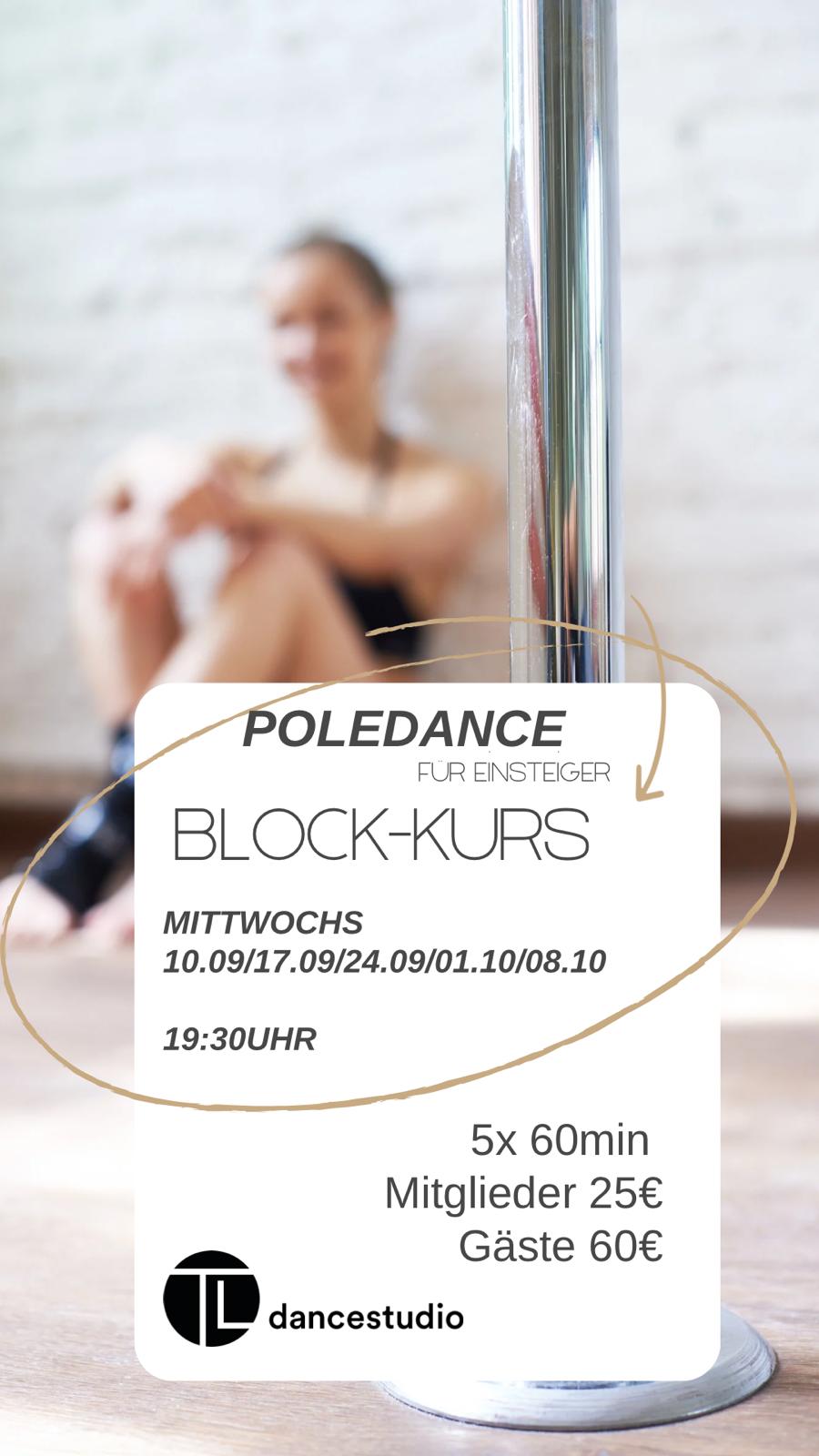 Poledance für Anfänger. Mittwochs 10.09. und 17.09. und 24.09. und 1.10. und 08.10. um 19:30 Uhr.