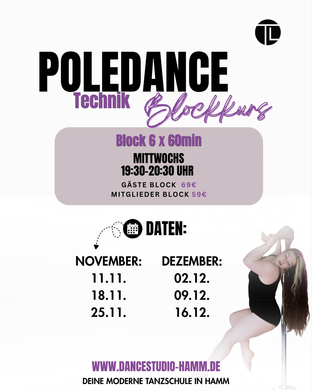 Flyer: Poledance Technik Blockkurs