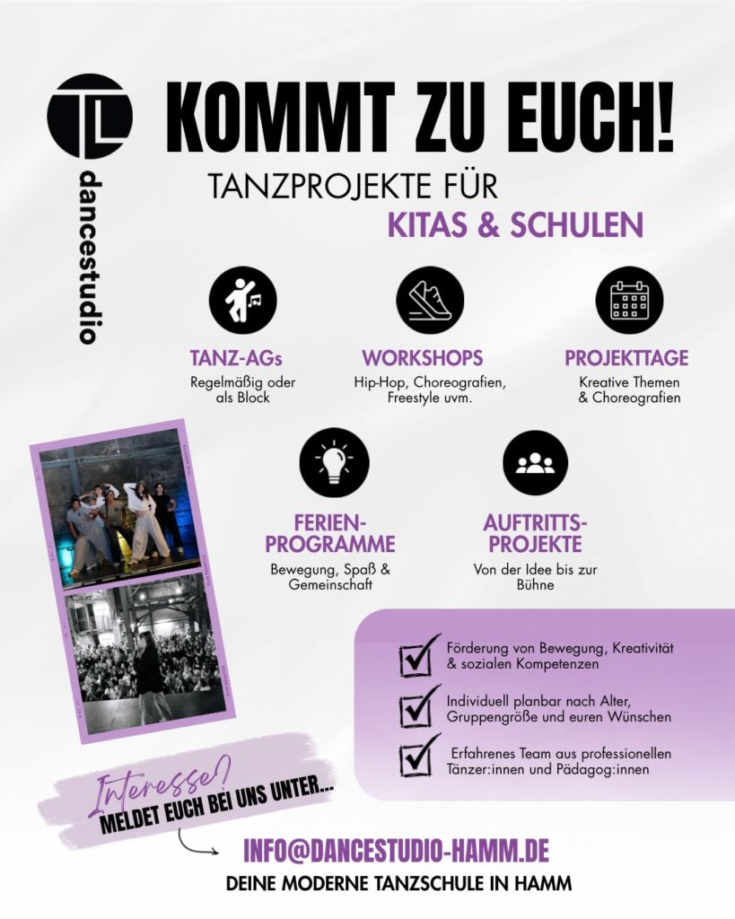 Tanzprojekte für Kitas und Schulen – Tanz-AGs, Workshops, Projekttage, Ferienprogramme und Auftrittsprojekte